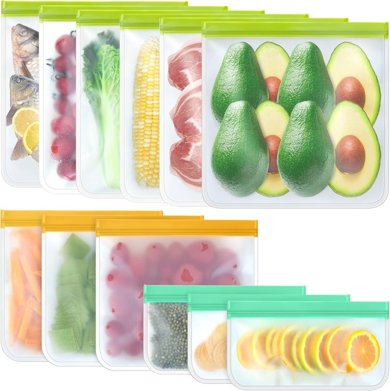 TROUSKAIG 12 Pack Food Storage Containers Silicone Bags-6 Gallon Freezer 3 Sandwich 3 Reusable Snack Bags, Leakproof Silicone Bags for Fruit Storage - Image 1